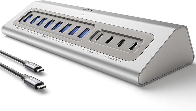 Gitfos Powered USB Hub,15 in 1 USB 3.2 Hub, USB C Hub with PD 100W, USB C 45W Charge, 10Gbps Data, 8 USB A, 65W Power Adapter, 3.3FT Cable, Aluminum USB Hub for PC, Laptop, Mac, Mac mini, iMac, iPad