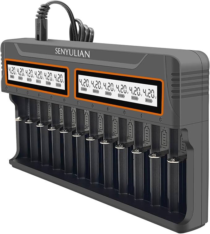 18650 Battery Charger, Senyulian 12 Bays Smart Universal Charger LCD Display for Rechargeable Batteries Ni-MH Ni-Cd AA AAA Li-ion LiFePO4 IMR