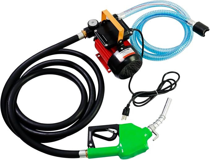 110V 16GPM Electric Fuel Transfer Pump Kit - Self-Priming Diesel/Kerosene/Bio Pump w/Auto Shut-Off Nozzle & Hose, Cast Iron/Aluminum Construction