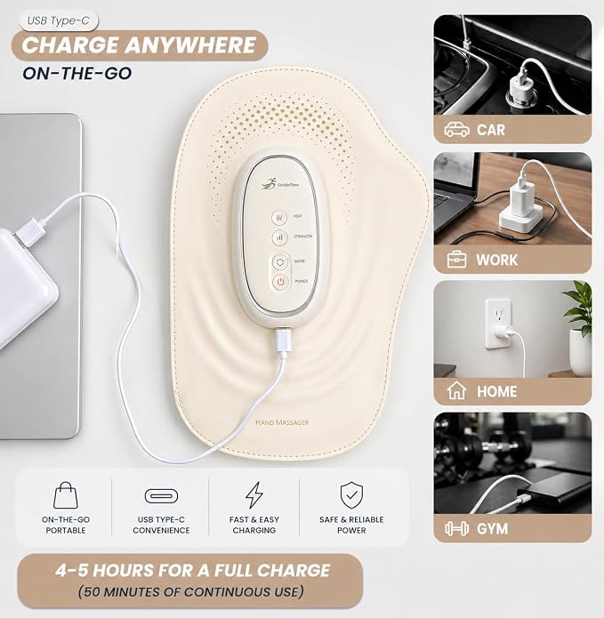 STRIDEFLOW Hand Massager with Heat and Compression for Arthritis and Carpal Tunnel Relief, Air Compression Glove for Hand & Wrist Pain, FSA-HSA Eligible, Fathers Day Gift for Men, Off White