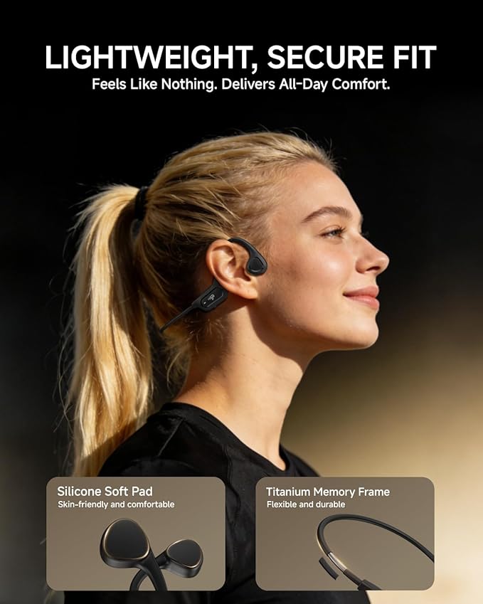 PSIER Bone Conduction Headphones, 2026 Upgrade Bluetooth 6.0 Open Ear Headphones, 10Hrs Playtime Wireless Earbuds with Mic, 23g Lightweight Comfort, IPX5 Waterproof Running Headphones for Gym, Outdoor