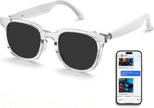 2026 AI Smart Glasses with Bluetooth,Open-Ear Audio Bluetooth Glasses for Women,Real-Time Translation 130+ Languages,AI Meeting Assistant,Gesture Control,9H Battery,35g Lightweight,Daily&Business Use