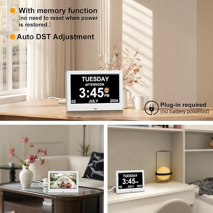 2026 Digital Clock Plug-in (No Battery), Power Outage Memory,DST Display Time, Date, Month, and Year Large-Font Clock for the Elderly