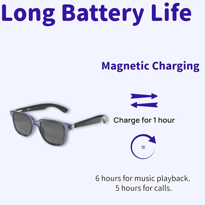 Smart Bluetooth Glasses, Sunglasses with UV and Blue Light Protection, AI Real-time Translation with 140 Languages, Touch Control, Music & Call for Athletic/Outdoor, Unisex (Blue)