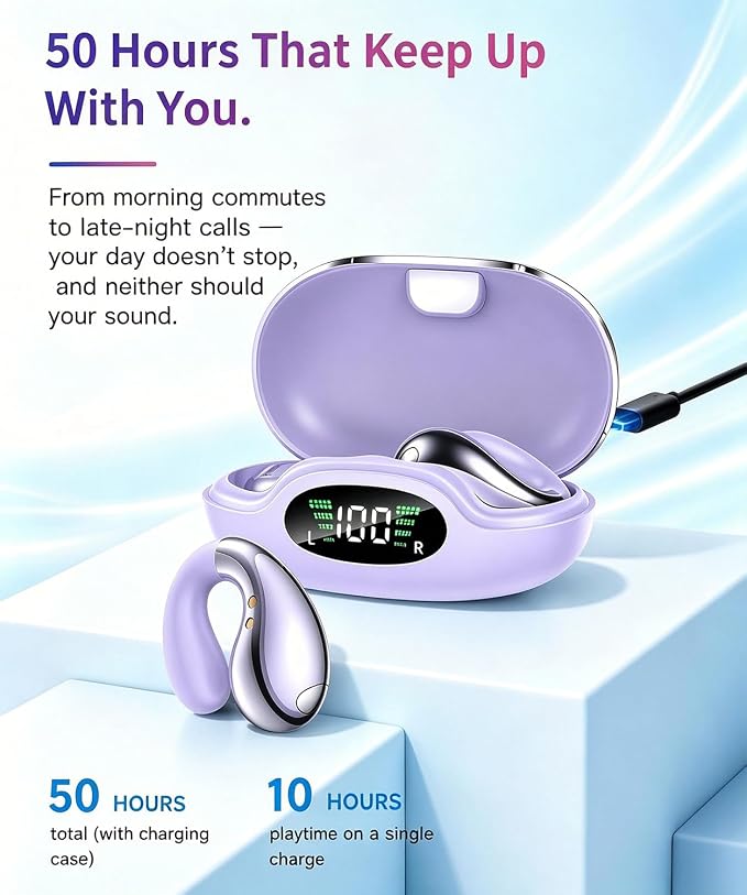 Upgraded Ultra Open Ear Earbuds - Lightweight Comfort Clip-On Wireless Bone Conduction Earbuds, Secure Fit & AI-Powered Clear Calls Bluetooth Open Ear Headphones for Work,Commute,Workout,Running