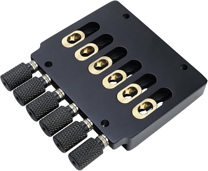 Headless Electric guitar Bridge with Brass Saddles Fixed Bridge for 6 String Headless Electric Guitar Replacement Parts （Matte Black）