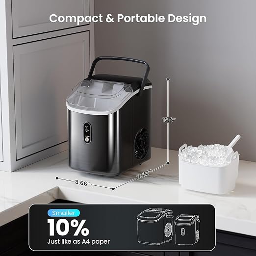Antarctic Star Countertop Ice Maker with Soft Chewable Pellet Ice, 34lbs/24Hrs, One-Click Operation, Self-Cleaning Portable Peddle Ice Machine with Ice Scoop for Kitchen,Office,Bar,RV (Black)