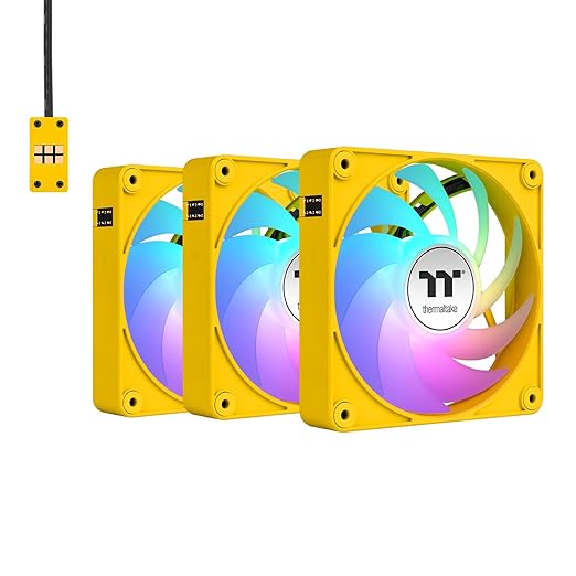 Thermaltake CT120 EX Reverse ARGB Sync PC Cooling Fan 3 Pack, 500~2000 RPM, 5V Mobo Sync, 16.8 Million Colors 9 LEDs, MagForce 2.0 Connectors, Hydraulic Bearing, Bumblebee, CL-F223-PL12BB-A