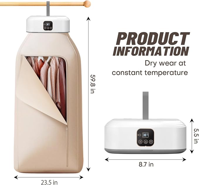 Portable Clothes Dryer，Mini Laundry Dryers with Remote Control, Small Compact Foldable Electric Drying Machine with Dry Bag for Travel,RV, Home,Apartment