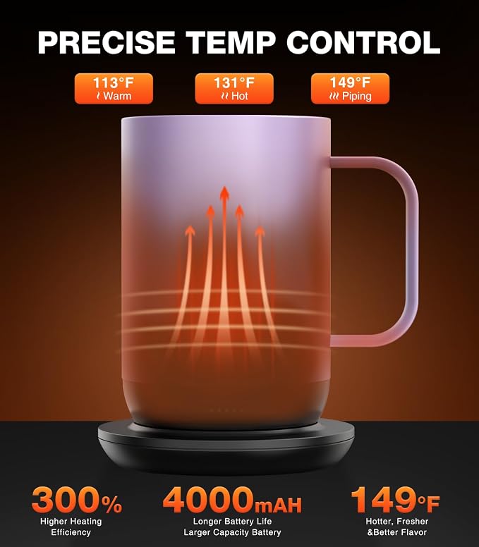 Kepwam Self-Heating Coffee Mug T1, 16oz Rechargeable Heated Coffee Mug, Smart Coffee Warmer Mug with App-Controlled,Advanced Temperature-Controlled Heating Coffee Gifts for Women Men Coffee Lover