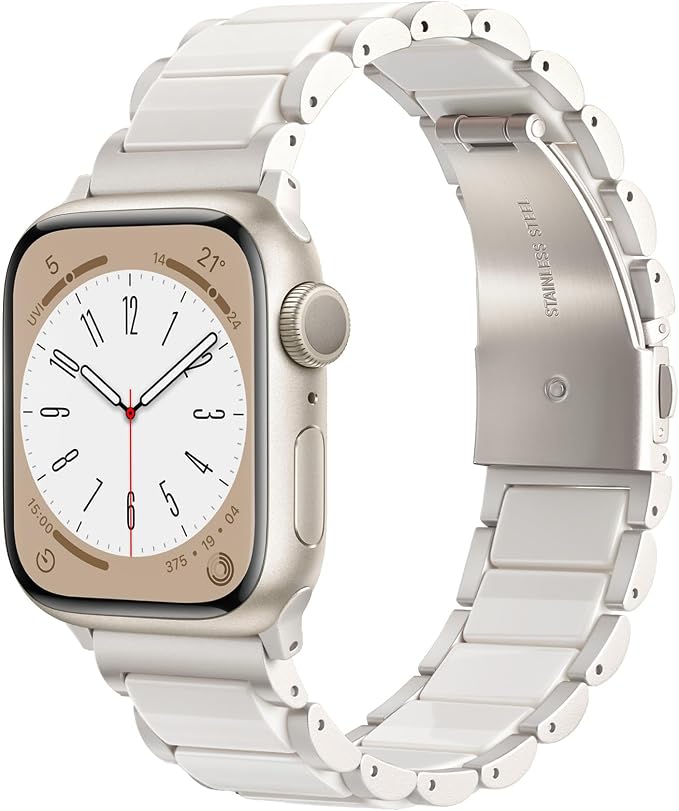 V-MORO Compatible with Apple Watch Band 41mm 42mm 40mm 38mm Series 11/10/9/8 Fashion Strap Women,Stainless Steel Resin Band Bracelet Replacement for iWatch SE 3/7/6/5/4/3/2/1-Starlight