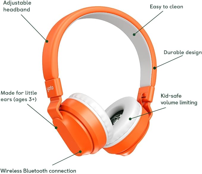 YOTO Wireless Headphones – Kids Accessories, Lightweight Comfortable Adjustable & Foldable Over-Ear Bluetooth Earphones with Travel Bag, Volume-Limiting for Safe Listening
