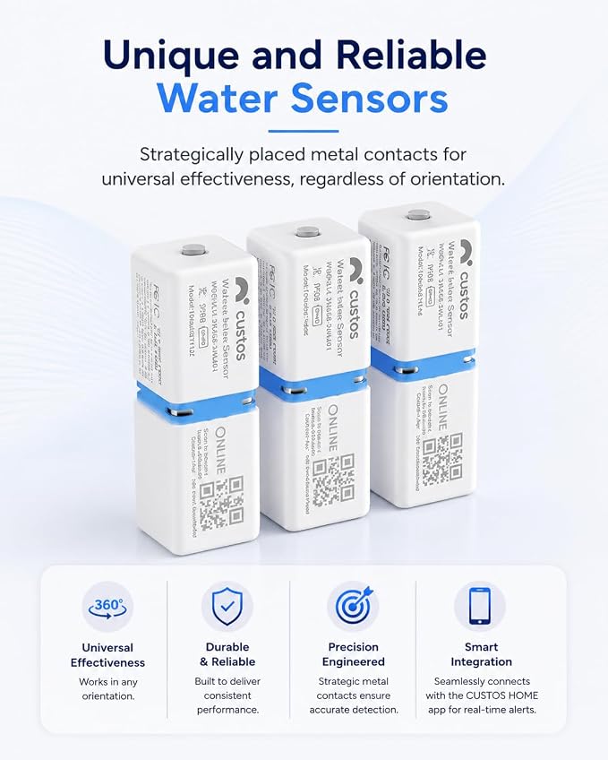 CUSTOS/Firebot DIY Automatic Water Shut Off Valve Control, LoRa Water Leak Detection Device Kit with 3 WiFi Water Leak Sensor, WiFi Water Shutoff Valve with Battery Backup
