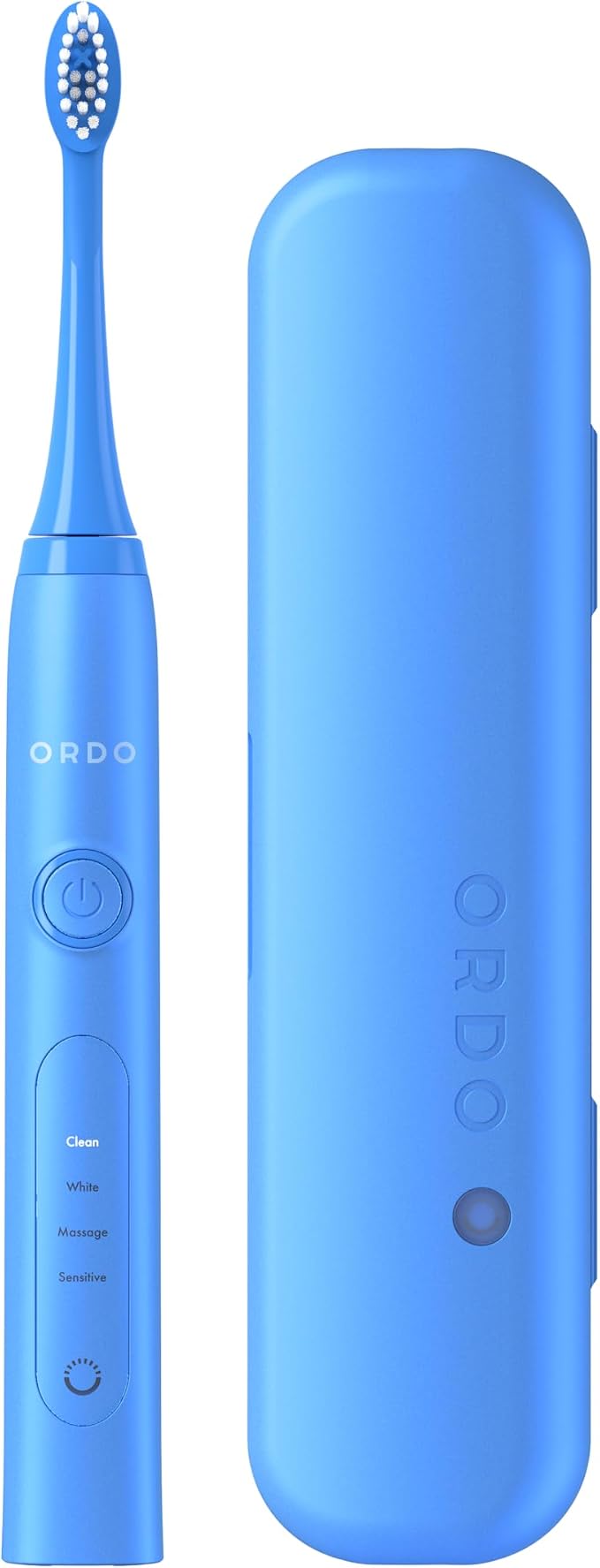ORDO Sonic+ Electric Toothbrush with Case, Sonic Toothbrushes for Adults, Charging Travel Case, 4 Brushing Modes, Fast Rechargeable Battery, Silicone Polishing, USB Charger, Arctic Blue