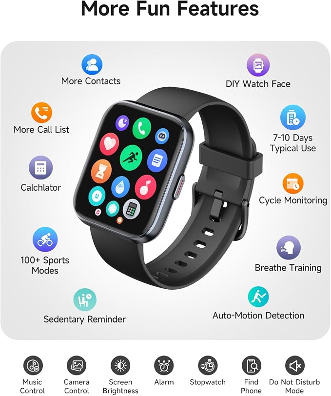 Woneligo Smart Watch for Women, Answer/Make Calls, Alexa Built-in, 1.85" Touch Screen Fitness Tracker for Android & iPhone, Heart Rate/Sleep/SpO2 Monitor Smartwatch, Waterproof (Black)