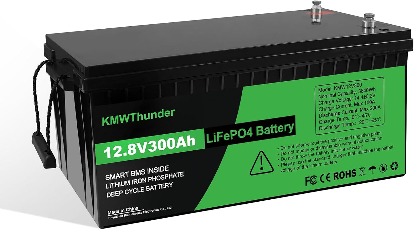 12V 300Ah LiFePO4 Lithium Battery, Built-in Smart BMS,Low-Temp Protection Up to Group 31 Deep Cycle Battery for Trolling Motor, RV, Solar, Marine, Camping and Off Grid Applications