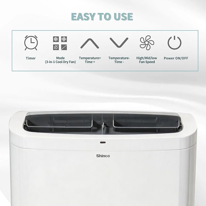 Shinco 14,000 BTU White Portable Air Conditioner, Portable AC Unit with Built-in Cool, Dehumidifier & Fan Modes for Room up to 700 sq.ft, Room Air Conditioner with Remote Control, Installation Kit