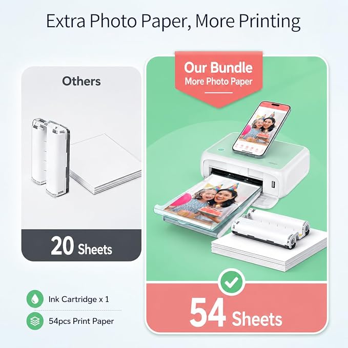 YOTON Photo Printer, Picture Printer with 54 Sheets (4"x6") & 1 Ink Ribbon, Support AR Video Printing, Wi-Fi Connection, Portable Photo Printer for iPhone/Android/Laptop