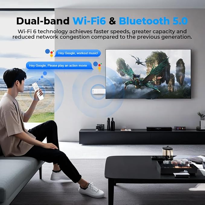 Android TV Stick 14.0, 2025 4K TV Stick 2GB RAM 16GB ROM Ultra HD RK3518 CPU Supports 2.4G/5G Wi-Fi Bluetooth 5.0 USB HDR10 with Bluetooth Voice Remote Control - White