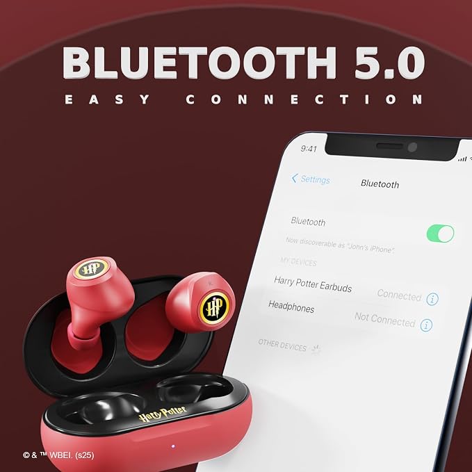 iJoy Harry Potter Gryffindor Wireless Bluetooth Earbuds with Charging Case, Built-in Mic, 30 Hr Playtime, Officially Licensed | Harry Potter Gifts for Women, Men, Teens, Kids & All Fans of Gryffindor