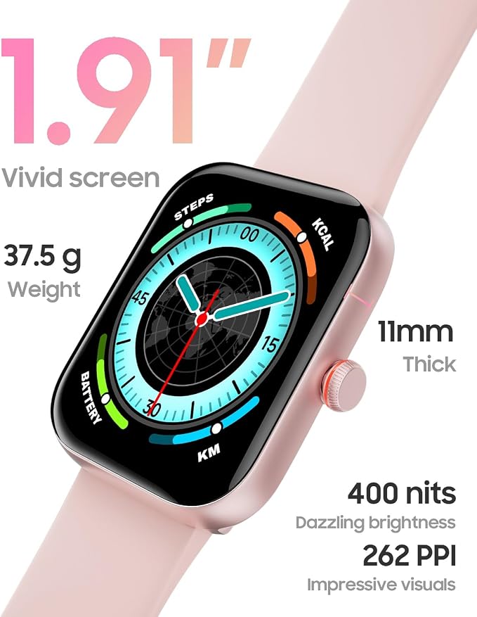 TOOBUR Smart Watch for Women, Answer/Make Calls, 1.91" HD Screen Fitness Watch with Alexa, 100 Sports, Heart Rate and Sleep Tracking, IP68 Waterproof, Smartwatch Compatible Android iOS, Light Pink