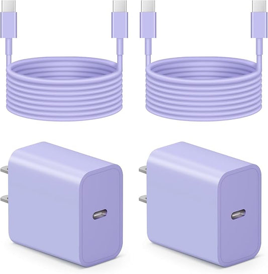 iPhone 17 16 15 Charger Fast Charging - 2 Pack 20W USB C Charger Block with 6FT Type C Cable Compatible with iPhone 17/17 Pro/17 Pro Max/Air/16/16e/15, iPad Pro, Air M3/M2/5/4, 11th/10th（Purple）