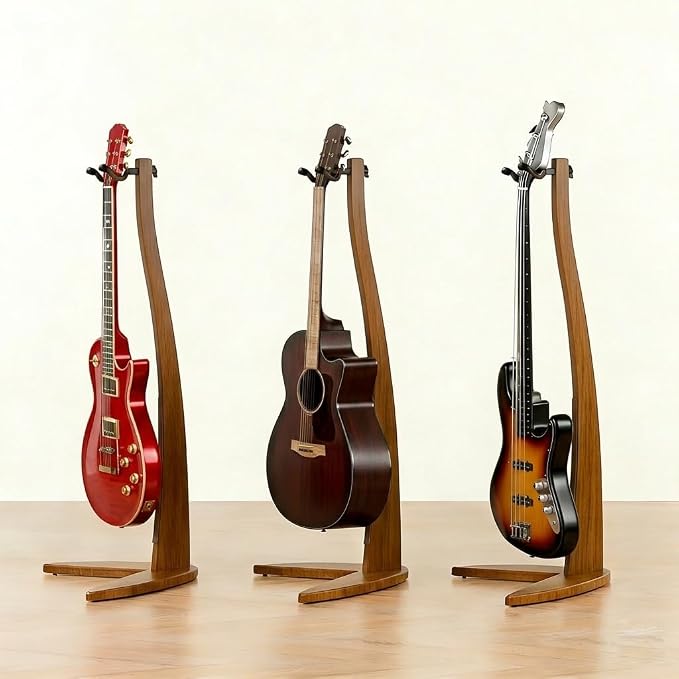 MUSO Guitar Bass Hanger Stand, Solid Wood Bow Holder Mermaid Shaped for Display and Storage, 42 inches Height Anti-scratched and Anti-bump, Decorate Studios, Living room and Stage (Zebra, 1)