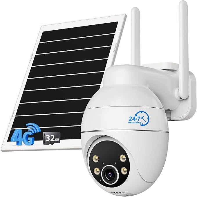 TKENPRO 4G LTE Cellular Security Camera with Pre-Installed SIM Card, 24/7 Recording, Auto Tracking, 32GB Memory Card, AI Motion Detection, 2K Night Vision, 360° PTZ, No WiFi Security Camera Outdoor
