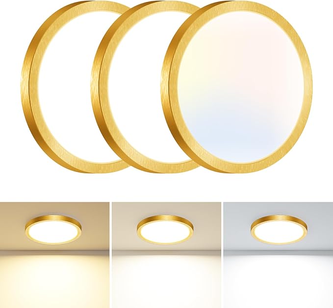 slochi 3 Pack Flush Mount Ceiling Light, 3000K-4000K-6500K Ceiling Light Fixture 7.5Inch, Ultra Thin Round White Flat led Lights for Bathroom Hallways Closet Laundry Bedroom Kitchen