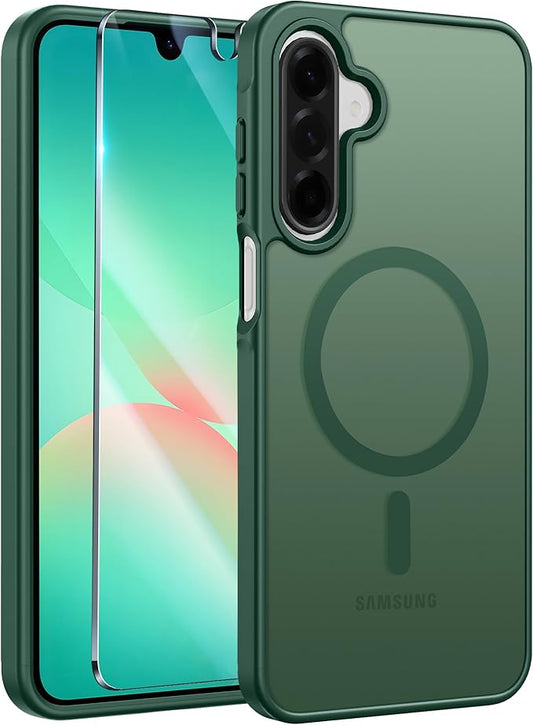 FNTCASE for Galaxy A26 5G Phone Case: Magnetic Matte Translucent Military Grade Drop Protection Cell Phone Cover - Slim Rugged Durable Shockproof Protective for Samsung A26 Cases - Green