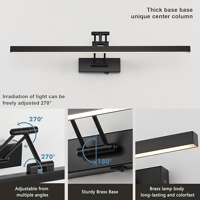 LED Battery Operated Picture Lights with Remote Wireless Art Lighting for Wall 23.6 Inch Rechargeable Painting Black Frame Light Dimmable 3CCT Gallery Light for Library Portrait