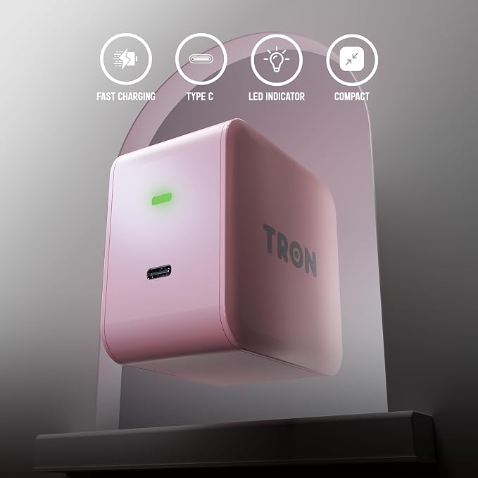 Tron 3 in 1 Qi Wireless Charger Mirror, Pink, Include led 6 ft Led Cable and 25w Power Adapter. Pink Color