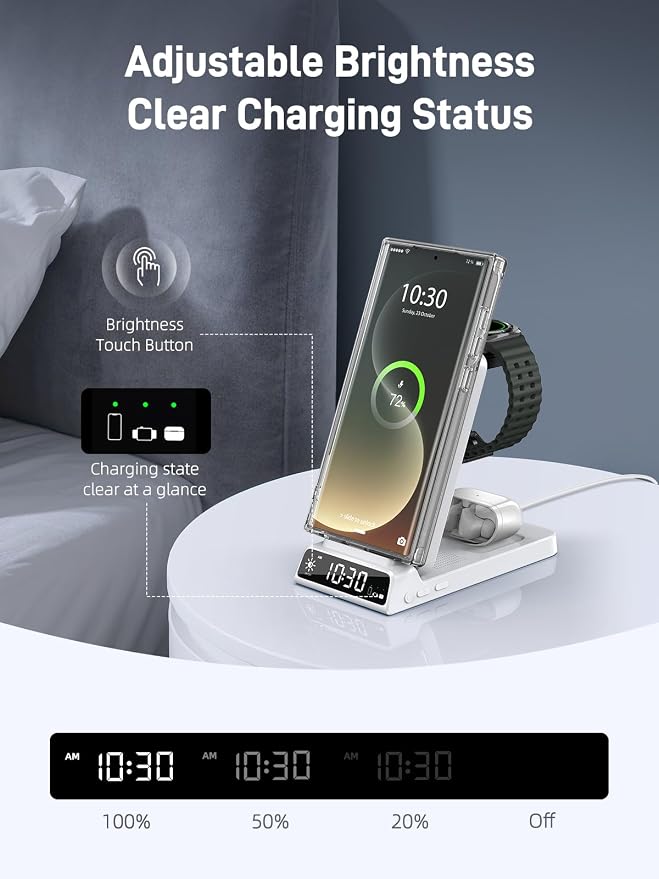 Magnetic Wireless Charger for Samsung, 3 in 1 MagSafe Charging Station for Samsung Galaxy Z Fold/Flip 7/S26 Ultra/S25 Ultra, Foldable Charger for Samsung Galaxy Watch Ultra/8/7/Galaxy Buds4 (White)