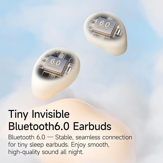Sleep Earbuds for Side Sleepers, Mini Invisible Wireless Bluetooth 6.0 Micro Sleep Headphones, Hidden Earbuds with LED Screen for SmSall Ears Sleeping Working, Exercise, Hiking - Beige