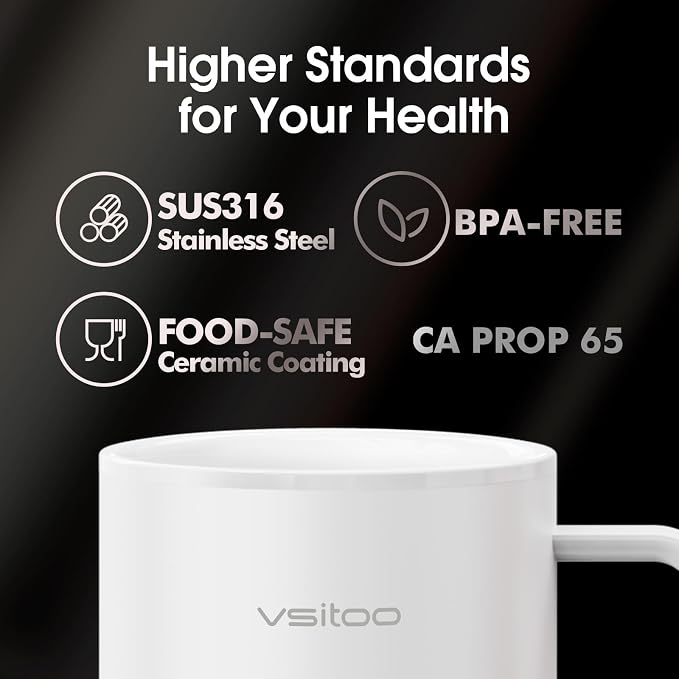 Vsitoo S3 Plus 14oz Self Heating Coffee Mug with Auto-Sensing AI - Smart Rechargeable Heated Mug, Temperature Control 120-150℉, IPX7 Waterproof, Coffee Warmer Gift for Women Men - White