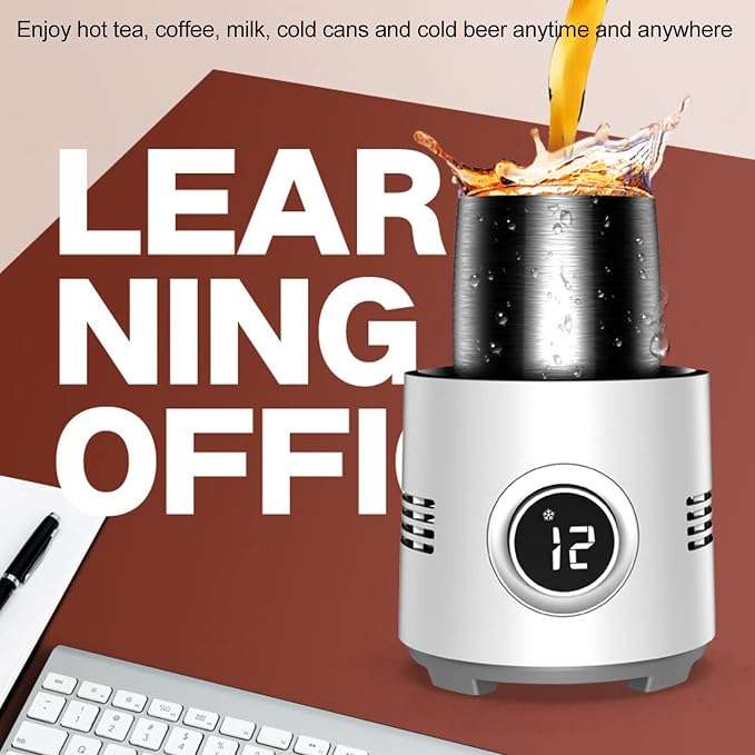 Cool and Cup, 2 in 1 Portable Beverage Drink Cooler Warmer, 2C - 60C Fast Cooling Heating, Lightweight Aluminum Alloy Cup for Parties /Offices /Travel, One Key to Start