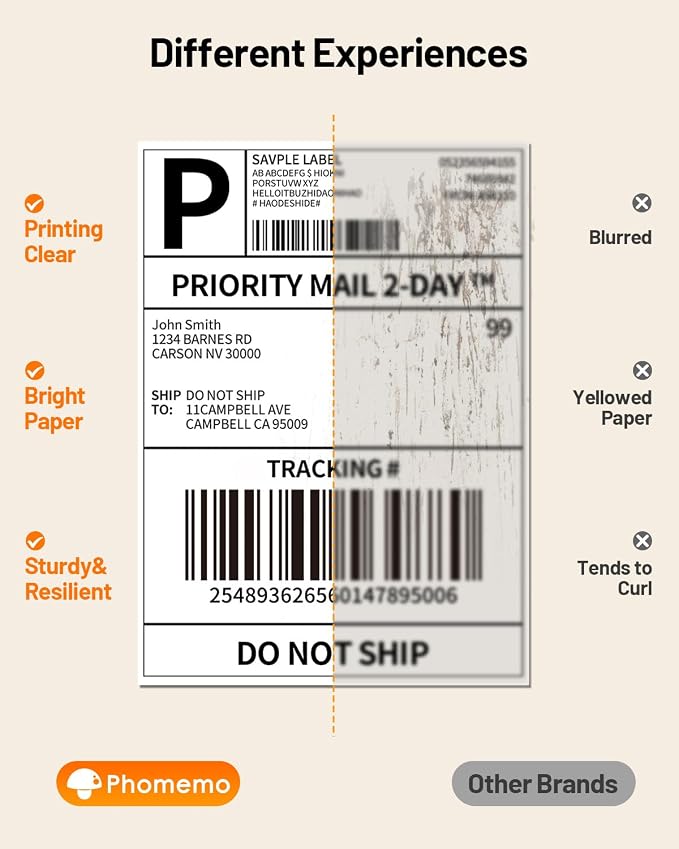 Phomemo 241BT Shipping Label Printer & Packs of 250pcs 4x6 Thermal Labels