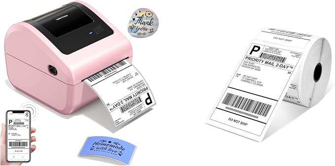 Bluetooth Thermal Label Printer 4x6 - D450BT Shipping Label Printer for Small Business&500Pcs 4x6 Roll Shipping Address LabelsCompatible with USPS, Shopify, Amazon, Tiktok