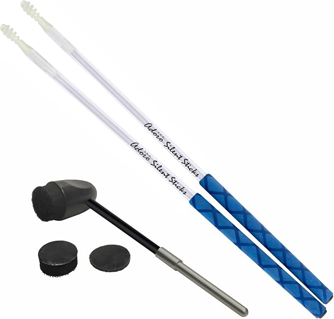 Adoro Silent e Sticks & Bass Drum Beater for Electronic Drum Set & Drum Pad - The Soft Tip and Head Activate the Electric Drum while Reducing the Loud Contact Noise - fits any Pedal or Cajon Pedal
