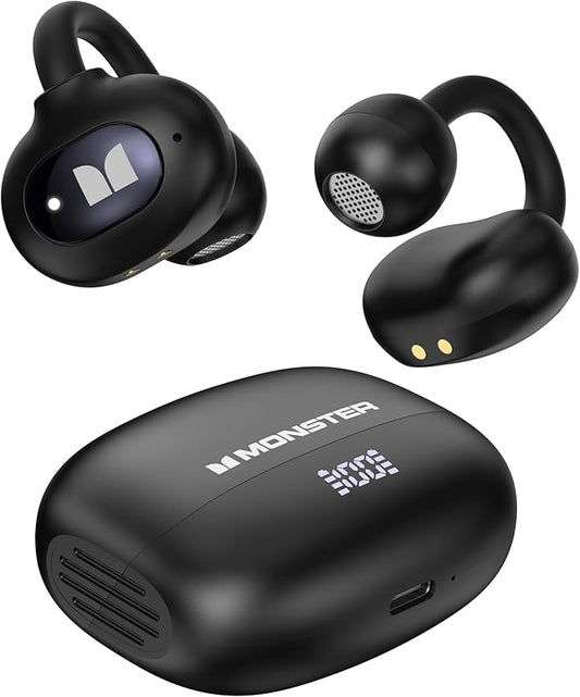 Monster Open Ear AC339 Headphones, Bluetooth 6.0 Earphones Stereo Sound,Open Ear Clip 40 Hours Playback,Touch Control, IPX6 Waterproof,Black