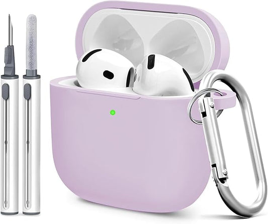Silicone Case Cover for AirPods 4th Gen, Soft Skin with Cleaner Kit, Keychain, Full Protection for Men & Women (Lavender)