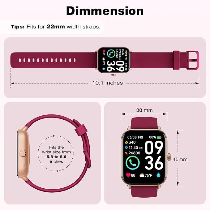 Fitpolo Smart Watch for Women,1.8” Touchscreen, Bluetooth Call, Alexa Built-in,24/7 Heart Rate SpO2 Monitor,Step Counting,Sleep Tracking, IP68 Waterproof Fitness Tracker Watch for Android iPhone