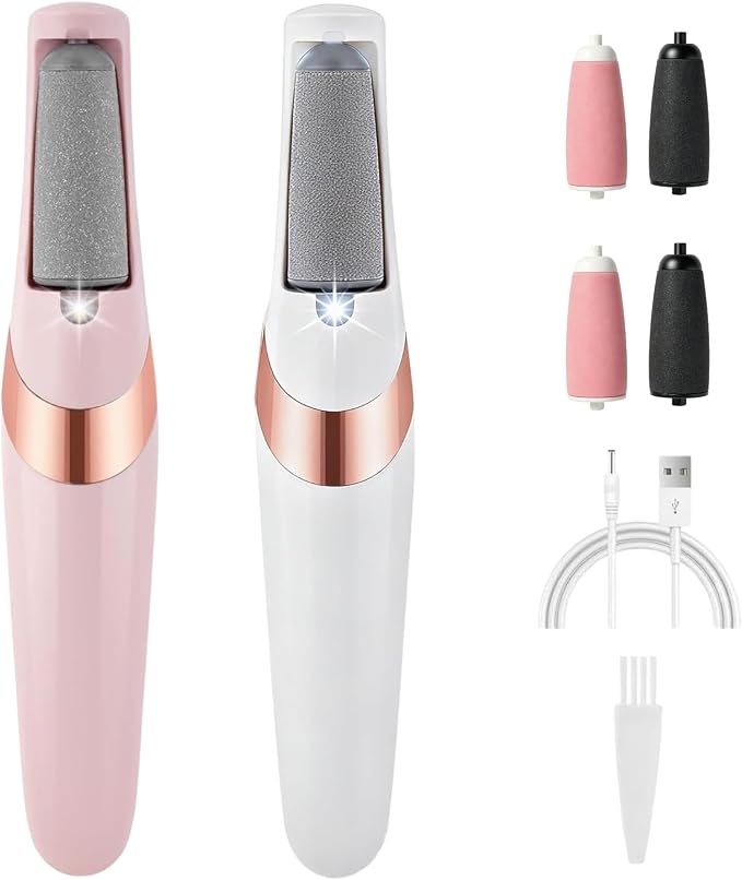 2-Piece Electric Foot Callus Remover Rechargeable Pedicure Tools Smooth Pedicure Wand Electronic Foot File, Feet Care for Removes Dry Hard & Equipped with 2 Grinding Heads and 1 USB&Cleaning Brush
