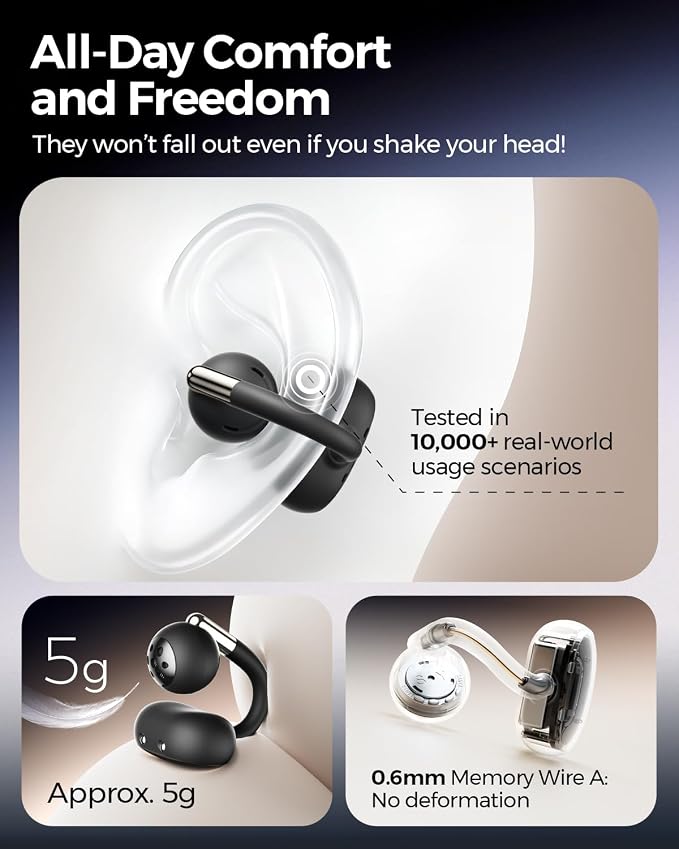 SoundPEATS Clip1 Advanced Open Ear Earbuds with Hi-Res LDAC & Dolby Audio | Comfortable, Secure Clip-On Design for Sports, Workouts, Office | 40H Playtime, Fast Charging, IPX5, Bluetooth 5.4