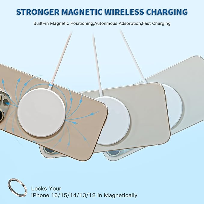 【Apple MFi Certified】Magnetic Wireless Charger 10FT Apple Magsafe Charger,2Pack Fast Mag-Safe Charging Wireless iPhone Charge Pad 10Foot USB C Block Adapter for iPhone 17 16 15 14 13 12 Series,AirPods