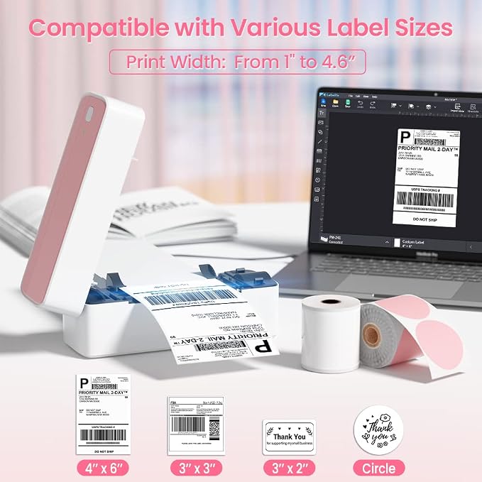 Phomemo 241BT Bluetooth Thermal Shipping Label Printer 4X6 - Wireless Thermal Label Printer for Shipping Packages + 2 Inch Color Circle Thermal Sticker Labels 400