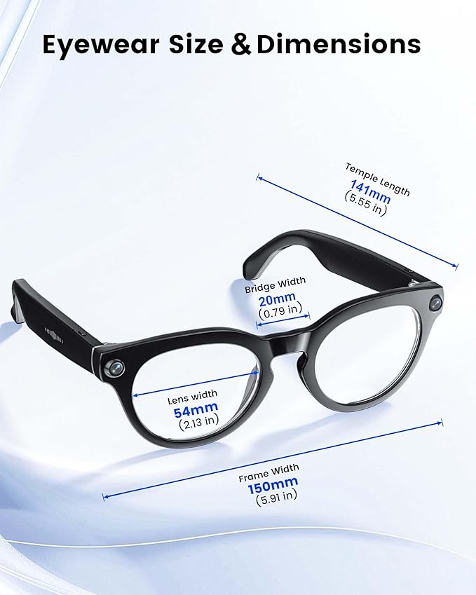 AI Smart Glasses with 8MP Camera, Continuous 12-Min 1200P Video Recording, Real-Time Translation & Voice Assistant, Open-Ear Bluetooth Audio for Vlogging, Travel & Meetings