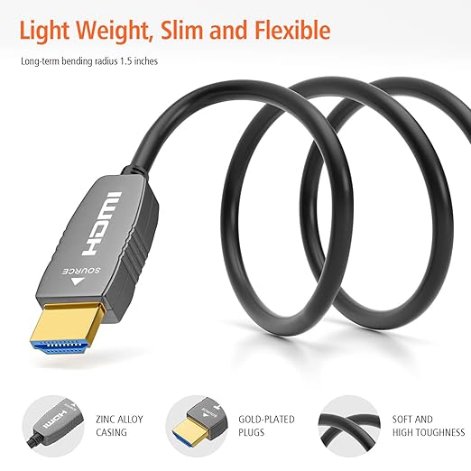 RUIPRO 8K HDMI Fiber Optic Cable CL2 Rated 265 Feet 48Gbps 8K60Hz 4K120Hz Dynamic HDR HDCP2.2/2.3 for RTX4080/4090/3080/3090, Xbox S/X, PS5/4, AVR, Projector, LG/Samsung/Sony TV