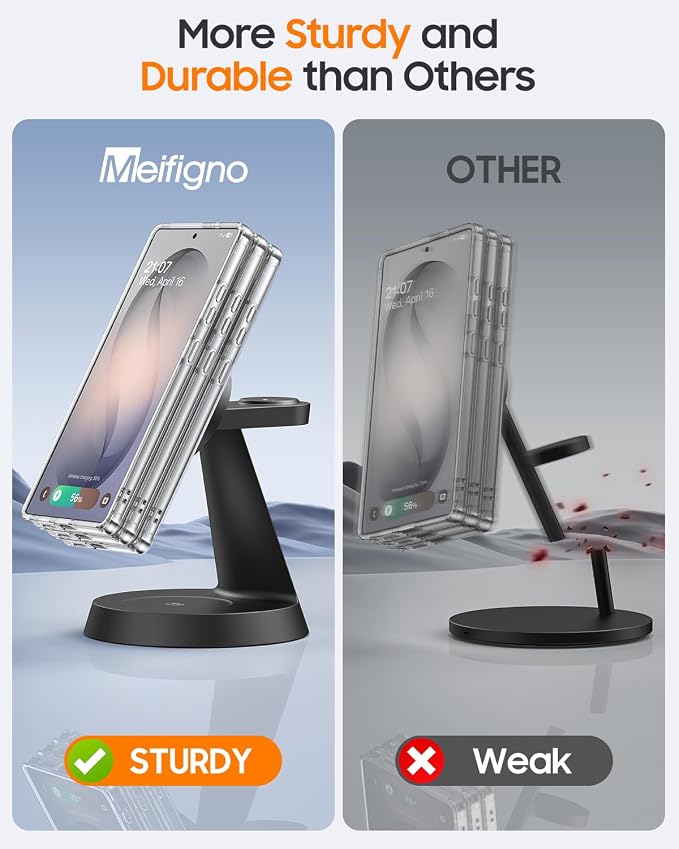 Meifigno Magnetic Wireless Charger for Samsung, 3 in 1 Charging Station Compatible with MagSafe Samsung Charger 25W Max for Galaxy S26 Ultra, Charger Stand for Galaxy Watch Ultra 8 7, with 45W Adapter