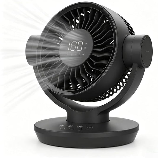 QLKUNLA Air Circulator Desk Fan with Remote, 6 Speeds 10dB Ultra Quiet, Rechargeable, Strong Airflow, LED Display, Table Fan for Bedroom Home Kitchen and Office